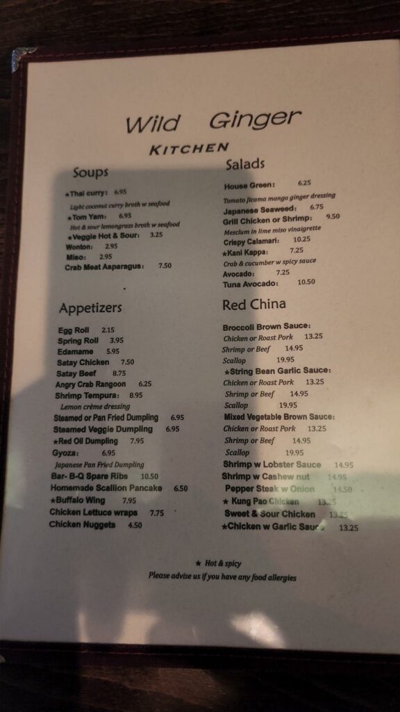 Wild Ginger Menu 2